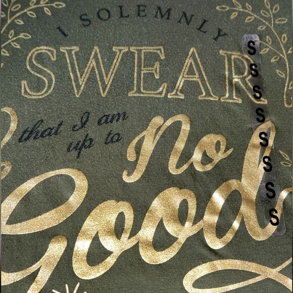 NWT HARRY POTTER T-Shirt Olive with Metallic Gold lettering size Large - Picture 3 of 8